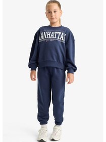 Resim Defacto Kız Çocuk 2li Takım Baskılı Sweatshirt Eşofman Altı E6416a825aunv256 Lacivert 