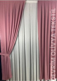 Resim Devrim Olivya Tekstil Lüks 1. Sınıf Düz Dikim Gül Kurusu Ada Fon Perde Gülkurusu 