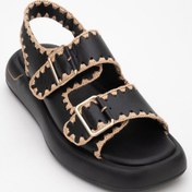 Resim Luvishoes Douro Siyah Cilt Hakiki Deri İp Örme Detaylı Kadın Sandalet Siyah 