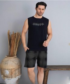 Resim Pijamoni Erkek Bisiklet Yaka Kolsuz Şortlu Pijama Takımı 6185/3 - 1 Adet Siyah 