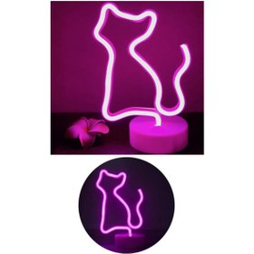 Resim hediyesahibi Neon Led Lamba Kedi Led Işıklı Lamba Pilli Masa Lambası 