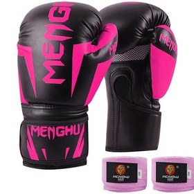 Resim Moveevo 12 Oz Pembe Boks Eldiveni + 3m Pembe Parmak Bantları - En İyi Koruma Ve Destek İçin Spor Seti Pembe 