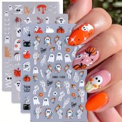 Resim 4 Sayfa Sevimli ve Korkunç Vampir Matlı Tırnak Sticker'ları, Kafatası Eller, Badem, Örümcek Ağı Desenleri, Kendinden Yapışkanlı Kaydırıcı ile Cadılar Bayramı Tatil Tırnak Sanatı Folyo Decal'ları 