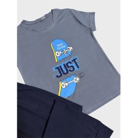 Resim Aliş Kids Erkek Çocuk Pamuklu Füme Lacivert Kaykay Desenli Kısa Kollu Yazlık Pijama Takımı 