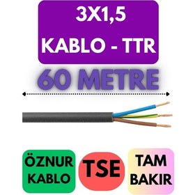 Resim Öznur 3x1,5 Ttr Kablo Metre Seçenekli Siyah - 60 Metre 