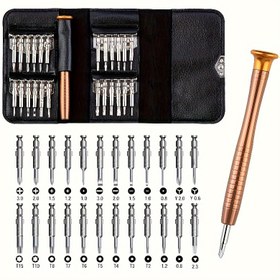 Resim 25'li Manyetik Tornavida Seti, Mini, Küçük Çapraz ve Düz Başlı, Metal, Elektriksiz, Elektronik Tamir, Telefon, Gözlük, Saat, Tablet için 