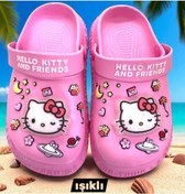 Resim Hello Kitty Kız Çocuk Kaymaz Taban Işıklı Pembe Terlik Havuz Plaj Sandaleti Pembe - Beyaz 