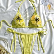 Resim 2'li şık tek renkli pullu süslemeli bikini seti 