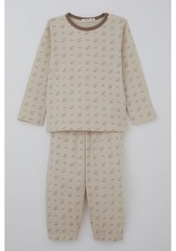 Resim Breeze Erkek Bebek Pijama Takımı Desenli Beli Lastikli 9 Ay-3 Yaş, Bej Bej 