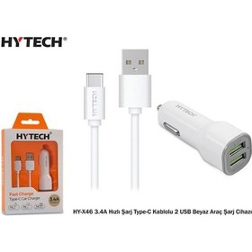 Resim Hytech Hy-x46 Type-c 3.4a Beyaz Araç Şarj Cihazı 