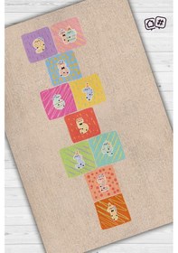 Resim Homshtag Seksek Bej Renk Dokulu Rustik Çocuk Halısı Sek Sek Temalı Halı Çok Renkli 