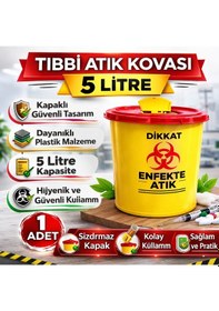 Resim Atık Kovası 5 Litre 1 Adet Kapaklı Atık Kutusu Enfekte Atık Kovası 