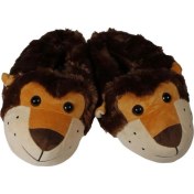 Resim Yazkış Kadın Kahve Krem Arslan Köpek Hayvan Fiğürlü Panduf Kahverengi 