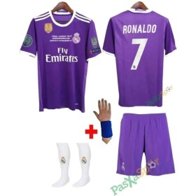 Resim Sidas Cristiano Ronaldo Real Madrid Mor 2017 Cardif Şampiyonlar Ligi Çocuk Forma Takımı 4 Parça Forma Şort Çorap Bileklik Hediye 