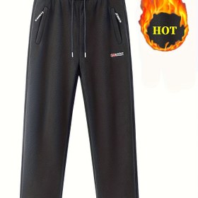 Resim Erkekler için Tüylü Manşetli Termal Geniş Paça Kış Pantolonu (Topaklanma Yok) - Kayak, Dış Mekan ve Günlük Kullanım için Sağlam Düz Paça Pantolon, Makinede Yıkanabilir, Beyaz Piping Benzeri Çizgi (Fermuarsız) - Soğuk Hava Pantolonu 