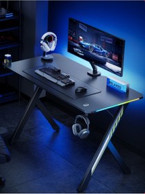 Resim Rgb Işıklı Oyuncu Masası 120x60 Cm Kulaklık Ve Bardaklık 