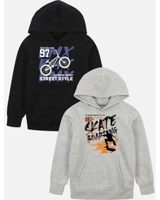 Resim Fyk Kids 2'li Erkek Çocuk Baskılı Cepli Sweatshirt Siyah - Gri4 