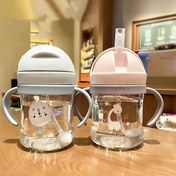 Resim 1 adet Çocuk Pipetli Şişe Öğrenmek İçin İçme Su Şişesi Anti-Boğul Plastik Taşınabilir Su Kupası 