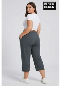 Resim Süperlife Büyük Beden N Baskılı Kadın Şort Kapri Rahat Kalıp Cepli Bağcıklı 3xl-6xl Spr26bsrk591-19 Füme 