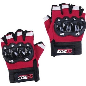 Resim Çocuklar İçin Koruma Destekli Kırmızı Renkli Unisex Yarım Parmak Scooter Bisiklet Eldiveni 