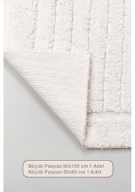 Resim Elart Luin Banyo Halısı Paspas Takımı Pamuklu 2 Adet 60x100 Cm Krem Krem 