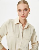 Resim Saten Gömlek Uzun Kollu Kapaklı Cepli Düğmeli 