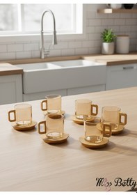 Resim 6'lı Bambu Tabaklı Çay Seti Amber 