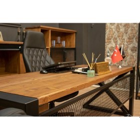 Resim Deryawood Doğal Ağaç Ofis Masa Takımı 
