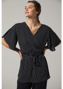 Resim Soralline Kadın Kruvaze Bluz 4197 Siyah Çizgili-Siyah 