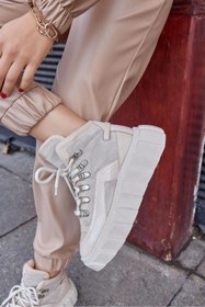 Resim NILUFARR Candy Bej Hakiki Deri Kadın Sneaker Bot 