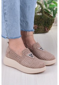 Resim Fort 5016 Fendi Dantelli Fileli Rahat Dolgu Taban Kadın Ayakkabı VİZON 