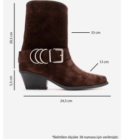 Resim Luvishoes Velmor Kahverengi Süet Hakiki Deri Tokalı Kadın Western Bot Kahverengi 