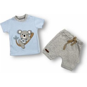 Resim 2'li Sarı Erkek Bebek Çocuk Kısa Kol Şortlu Takım Yavru Koala 3-6-9-12-18 Ay Bebek Kıyafetleri Giyim mavi Mavi 