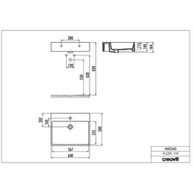 Resim Creavit N x 260 Setüstü 50 x 60 Düz Kare Lavabo 