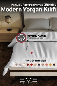 Resim Pamuklu Ranforce Kumaş Çift Kişilik Antialerjik Modern Nevresim Yorgan Kılıfı 220x240 Cm - Beyaz / 100 x 200 