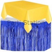 Resim Masa Örtüsü Ve Masa Eteği Set Plastik Sarı Renk Masa Örtüsü Lacivert Renk Metalize Masa Eteği Set Standart 