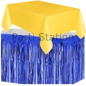 Resim Masa Örtüsü Ve Masa Eteği Set Plastik Sarı Renk Masa Örtüsü Lacivert Renk Metalize Masa Eteği Set Standart 