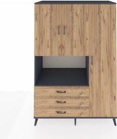 Resim Kronos Dolap 7 Raflı 3 Çekmeceli 3 Kapaklı 132x59x195 Antrasit-çam/çam Atlas Çam/atlas Çam 
