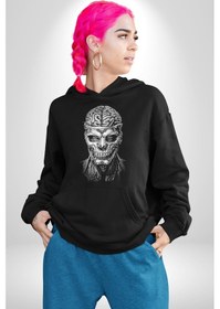 Resim İnsan Beyni Korku Sineması Kadın Erkek Siyah Kapüşonlu Sweatshirt Hoodie Siyah 
