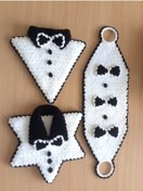 Resim Çeyizlik El Örgüsü Siyah Beyaz Damat Lif 3'lü 