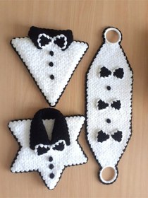 Resim Çeyizlik El Örgüsü Siyah Beyaz Damat Lif 3'lü 