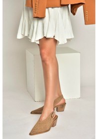 Resim Fox Shoes Y654300402 Bej Hakiki Deri Süet Klın Topuklu Kadın Ayakkabı Bej 