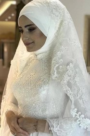 Resim Haute Couture Özel Dikim Tesettür Gelinlik - Fildişi Beyaz / 46 