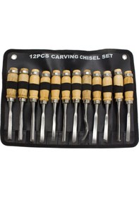 Resim 12 Adet Ahşap İşleme Kesici Seti Dıy Ahşap Oymacılık Aletleri Seti Çok Amaçlı Ev Aletleri Marangoz Meçhulleri Alet Seti İle Depolama Çantası 