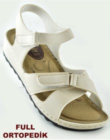 Resim 6002 Tam Ortopedik Taban Günlük Kadın Sandalet Terlik Siyah Sandalet Krem 