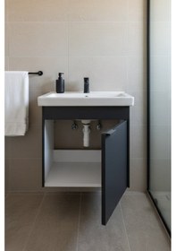 Resim Karen Banyo Kasırga 50 Cm, Lavabolu Alt Banyo Dolabı, Kapaklı Banyo Alt Dolabı, Seramik Lavabo Dahil Antrasit Mdf Antrasit 