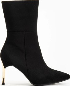 Resim Kadın Siyah Süet Sivri Burun İnce Topuklu Bot Resimdeki Renk 