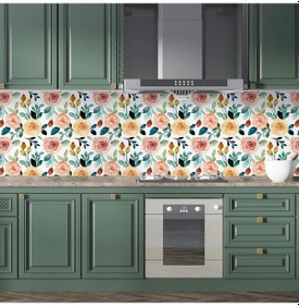 Resim Mutfak Tezgah Arası Folyo Fayans Kaplama Folyosu Renkli Çiçek 2. 