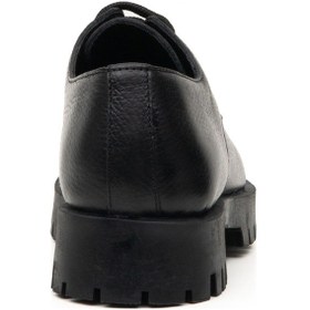 Resim Hakiki Deri Bağcıklı Kadın Loafer Ayakkabı Kalın Taban Siyah 