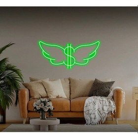 Resim Dolarlı Kanat Şekilli Neon Tabela Yeşil 